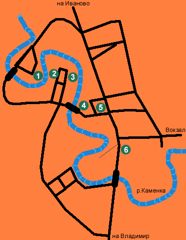 Расположение гостиниц на карте Суздаля
